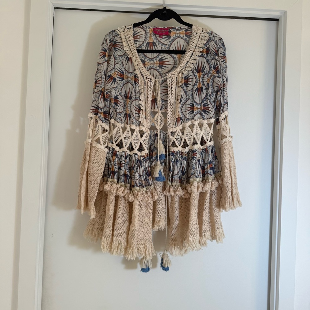 Kitsch & Pop Anthro Boho Tie Front Crochet Layered Long Tunic/Dress Festival S/M - Picture 2 of 16
